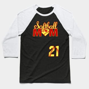 Softball Mom #21 Softball Jersey Favorite Player Biggest Fan Heart Baseball T-Shirt